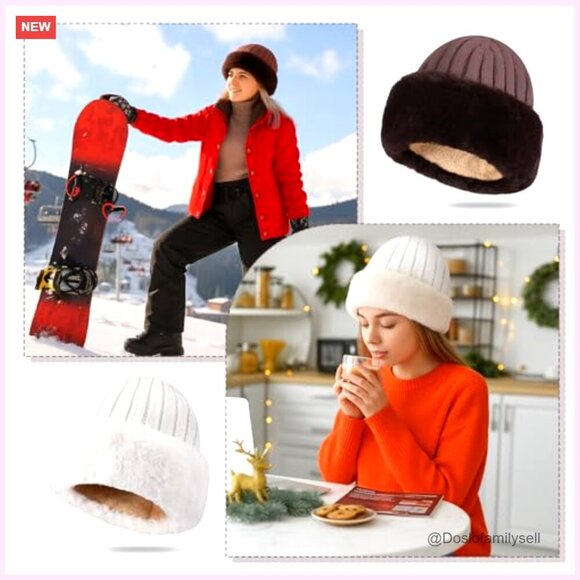 3-Pack Winter Faux Fur Knit Hats Stretch Cuffed Skull Caps Warm main image 5